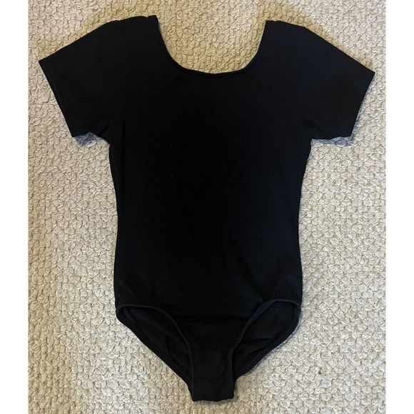 Moret Girls Dance Leotard Size 8 / 10 Black Solid Short Sleeve Leo - Picture 2 of 4